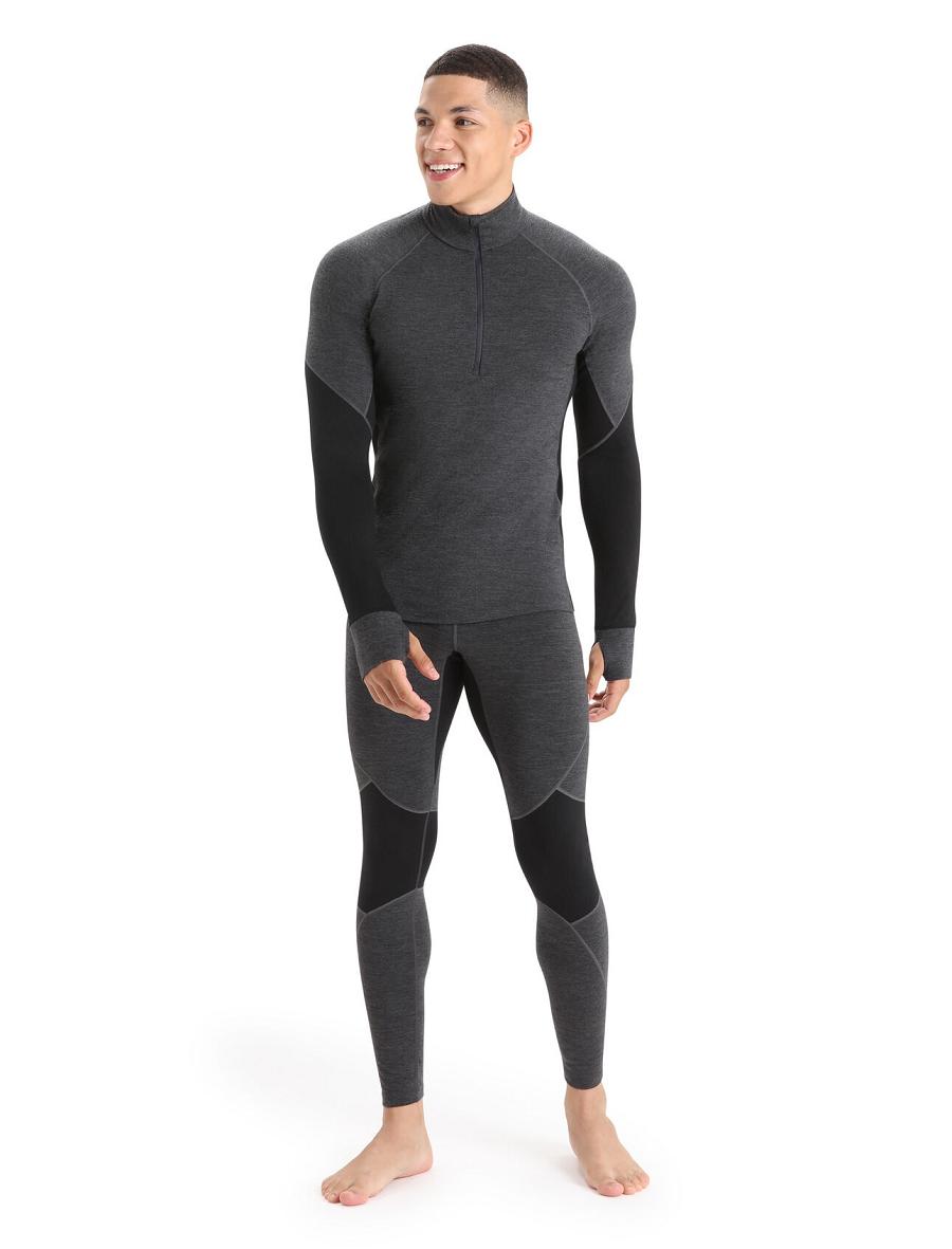 Jet Heather / Black Men's Icebreaker BodyfitZone™ Merino 260 Zone Thermal Leggings | USA 1138CTVE